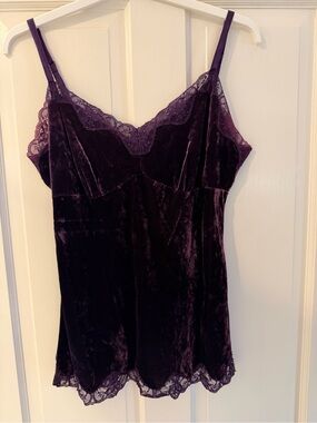 Karen Kane Lifestyle Purple Crushed Velvet Beaded Lace Camisole L
